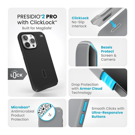 Speck Presidio2 Pro ClickLock & MagSafe - Etui iPhone 15 Pro Max (Black/Slate Grey/White)