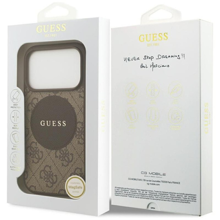 Guess 4G Circle Classic Logo MagSafe - Etui iPhone 17 Pro (brązowy)