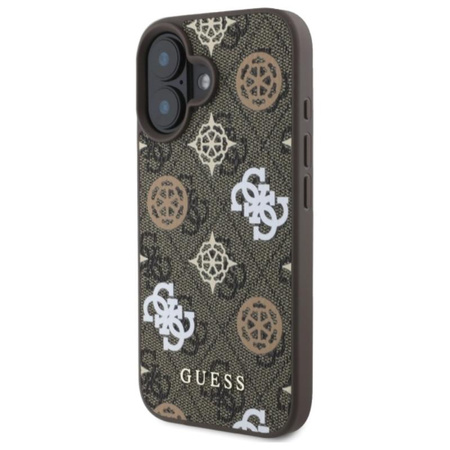 Guess Peony On 4G Background MagSafe - Etui iPhone 16 (brązowy)