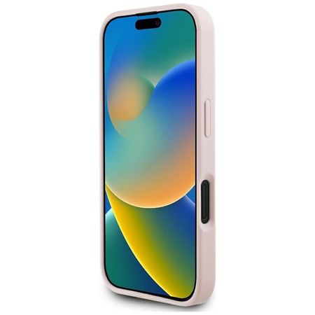 Guess Grained Hot Stamp Peony Triangle Logo MagSafe - Etui do iPhone 16 (różowy)