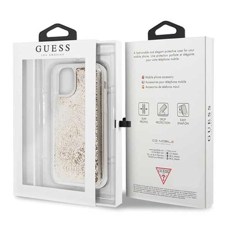 Guess Liquid Glitter Hearts - Etui iPhone 11 Pro (złoty)