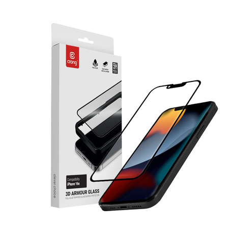 Crong 3D Armour Glass - Szkło hartowane iPhone 16e / iPhone 14 / iPhone 13 / iPhone 13 Pro + ramka instalacyjna