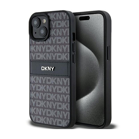 DKNY Leather Mono Stripe & Metal Logo - Etui iPhone 15 Plus / 14 Plus (czarny)