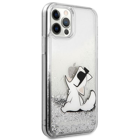 Karl Lagerfeld Liquid Glitter Choupette Fun - Etui iPhone iPhone 12 / iPhone 12 Pro (srebrny)