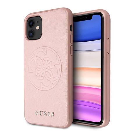 Guess Saffiano 4G Circle Logo - Etui iPhone 11 (różowy)