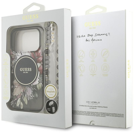 Guess IML Flowers Electro Pearl Strap MagSafe - Etui iPhone 17 Pro (czarny)