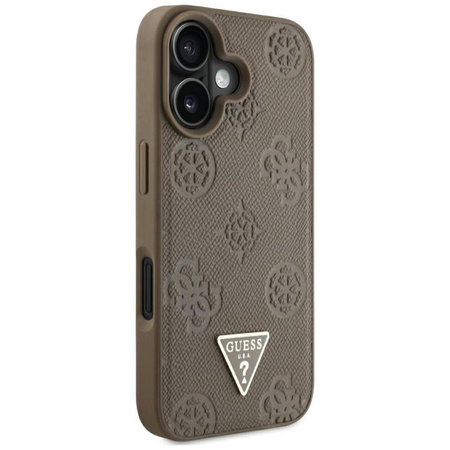 Guess Grained Hot Stamp Peony Triangle Logo MagSafe - Etui do iPhone 16 (brązowy)