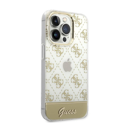 Guess 4G Stripe Script Logo Electroplated Pattern – Etui iPhone 14 Pro Max (złoty)