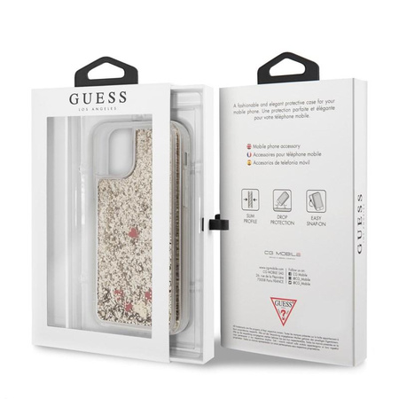 Guess Liquid Glitter Hearts - Etui iPhone 11 Pro Max (złoty/czerwony)