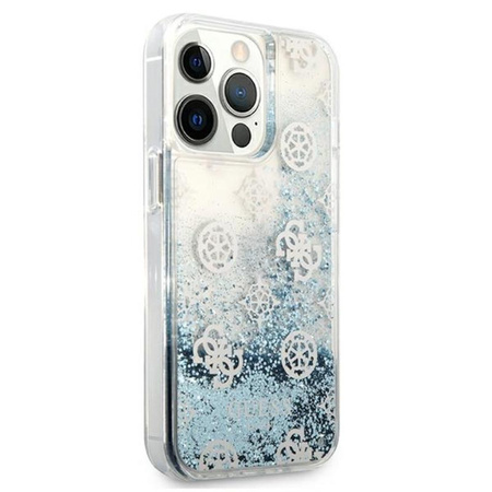 Guess Peony Liquid Glitter - Etui iPhone 13 Pro (niebieski)