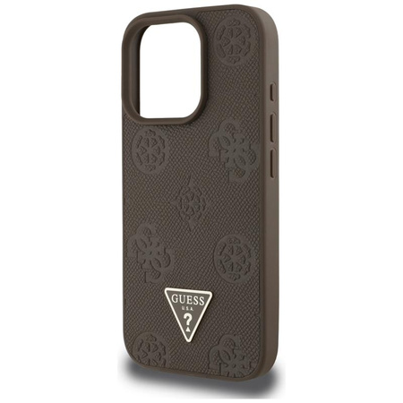 Guess Grained Hot Stamp Peony Triangle Logo MagSafe - Etui do iPhone 16 Pro (brązowy)