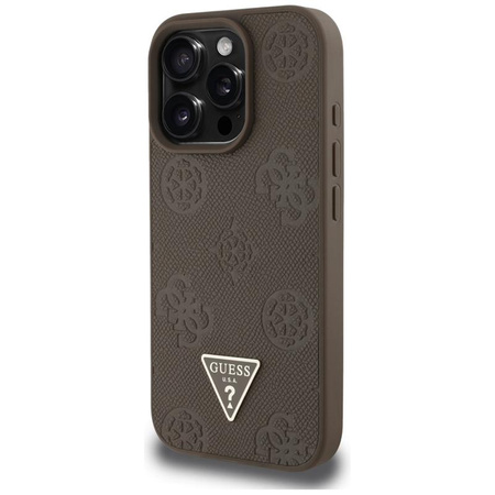 Guess Grained Hot Stamp Peony Triangle Logo MagSafe - Etui do iPhone 16 Pro (brązowy)