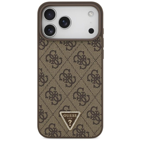 Guess Leather 4G Triangle Strass MagSafe - Etui iPhone 17 Pro Max (brązowy)