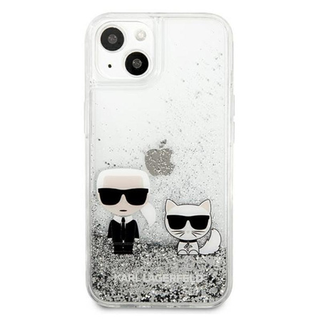 Karl Lagerfeld Liquid Glitter Karl & Choupette - Etui iPhone 13 (srebrny)