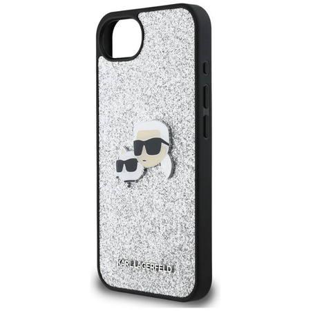 Karl Lagerfeld Fixed Glitter Karl & Choupette Heads Metal Pin - Etui do iPhone 16e (srebrny)