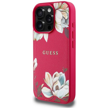 Guess Grained Printed Flower Pattern MagSafe - Etui do iPhone 16 Pro (fuksja)