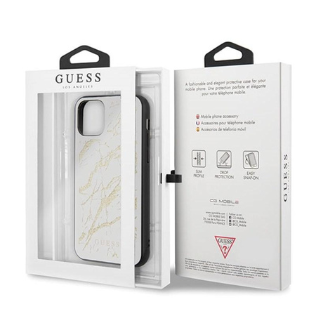 Guess Marble Glass Gold Glitter - Etui iPhone 11 Pro Max (biały)