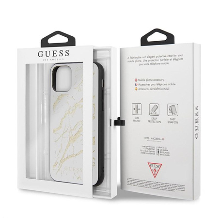 Guess Marble Glass Gold Glitter - Etui iPhone 11 (biały)