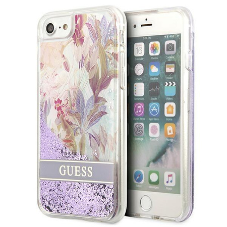 Guess Liquid Glitter Flower - Etui iPhone SE 2022 / SE 2020 / 8 / 7 (Purple)