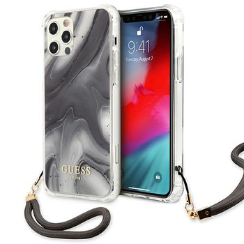 Guess Marble with cord - Etui iPhone 12 / iPhone 12 Pro (szary)
