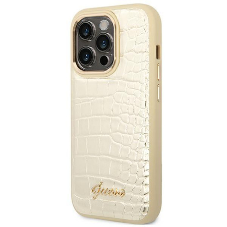 Guess Croco Collection – Etui iPhone 14 Pro (złoty)