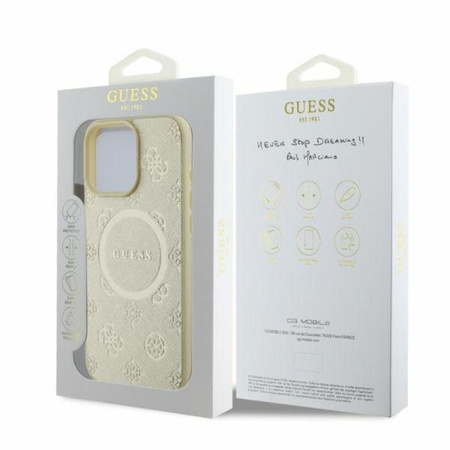 Guess Saffiano Peony Classic Logo MagSafe - Etui iPhone 16 Pro (złoty)