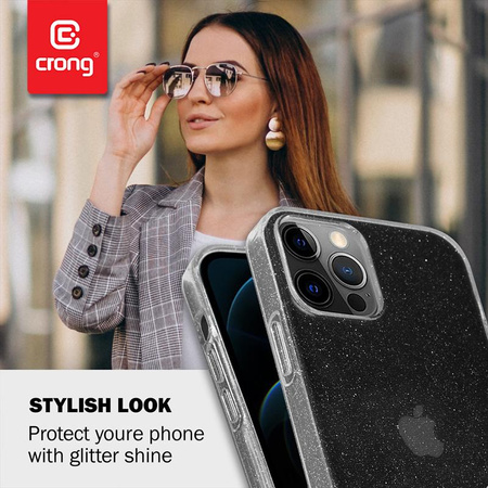 Crong Glitter Case - Etui iPhone 12 Pro Max (przezroczysty/srebrny)
