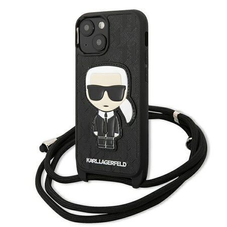 Karl Lagerfeld Monogram Leather Patch and Cord Iconik - Etui iPhone 13 mini