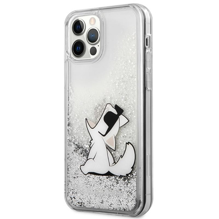 Karl Lagerfeld Liquid Glitter Choupette Fun - Etui iPhone iPhone 12 / iPhone 12 Pro (srebrny)