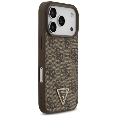 Guess Leather 4G Triangle Strass MagSafe - Etui iPhone 17 Pro (brązowy)