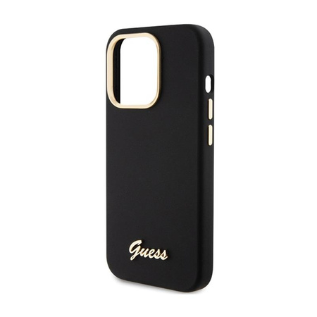 Guess Silicone Script Metal Logo & Frame - Etui iPhone 15 Pro (czarny)