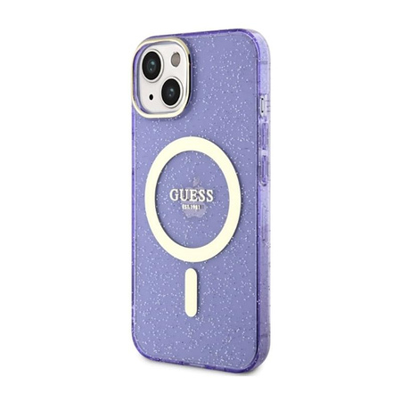 Guess Glitter Gold MagSafe - Etui iPhone 14 (Purpurowy)