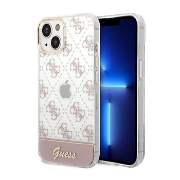 Guess 4G Stripe Script Logo Electroplated Pattern – Etui iPhone 14 (różowy)