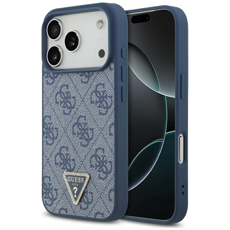 Guess Leather 4G Triangle Strass MagSafe - Etui iPhone 17 Pro (niebieski)