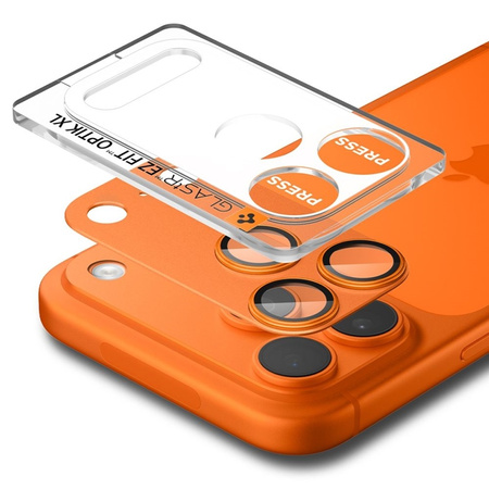 Spigen Optik Pro XL Glas.TR EZ Fit - Szkło ochronne na obiektyw iPhone 17 Pro (Orange)