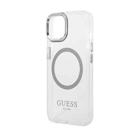 Guess Metal Outline MagSafe - Etui iPhone 14 (przezroczysty / srebrny)