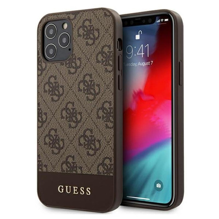 Guess 4G Bottom Stripe Collection - Etui iPhone 12 / iPhone 12 Pro (brązowy)