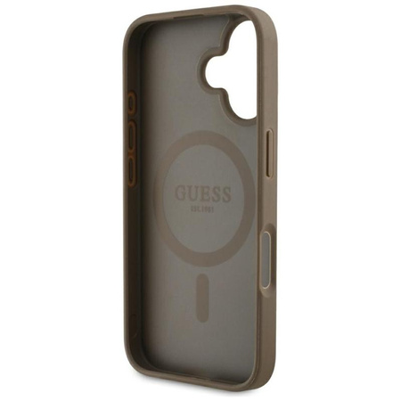 Guess Grained Hot Stamp Peony Triangle Logo MagSafe - Etui do iPhone 16 (brązowy)
