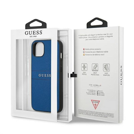 Guess Saffiano Metal Logo Stripes - Etui iPhone 13 (niebieski)