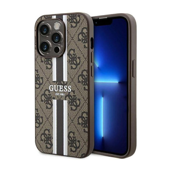 Guess 4G Printed Stripes MagSafe - Etui iPhone 14 Pro (Brązowy)