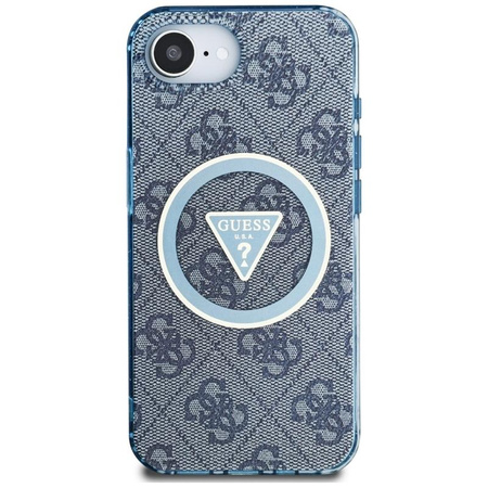 Guess IML Metal Glitter 4G Circle Triangle MagSafe - Etui do iPhone 16e (niebieski)