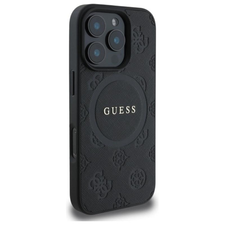 Guess Saffiano Peony Classic Logo MagSafe - Etui iPhone 16 Pro Max (czarny)