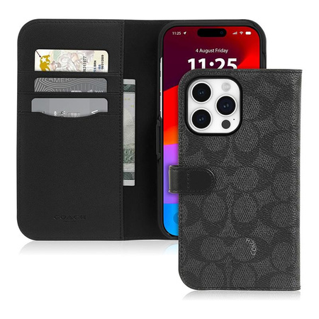 Coach Folio Signature C Case - Etui 2w1 z klapką iPhone 15 Pro (Charcoal)