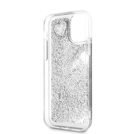 Guess Liquid Glitter Hearts - Etui iPhone 11 Pro (srebrny)