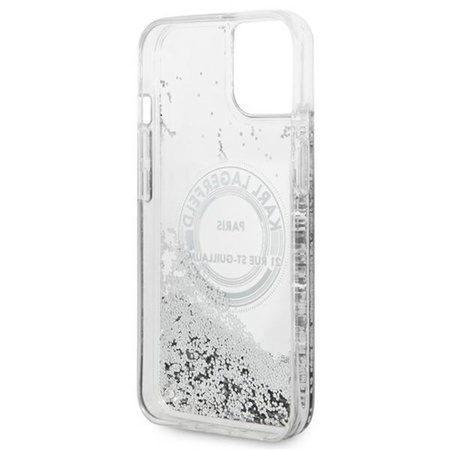 Karl Lagerfeld Liquid Glitter Round RSG Logo Case – Etui iPhone 14 (srebrny)