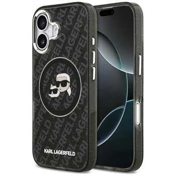 Karl Lagerfeld IML Glitter Karl & Choupette Heads Logo MagSafe - Etui iPhone 17 (czarny)