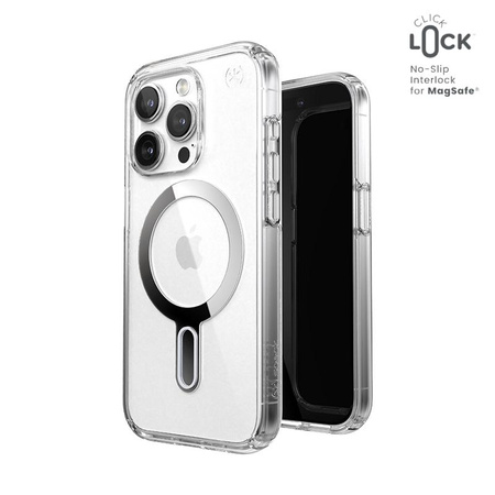 Speck Presidio Perfect-Clear ClickLock & Magsafe - Etui iPhone 15 Pro (Clear / Chrome Finish / Serene Silver)