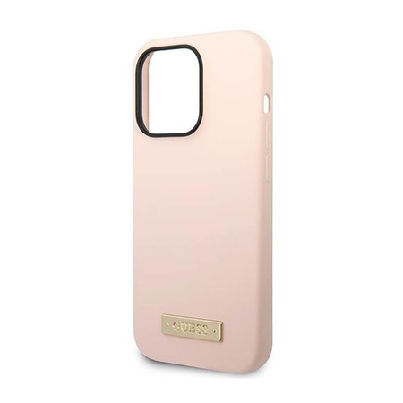 Guess Silicone Logo Plate MagSafe - Etui iPhone 14 Pro (różowy)