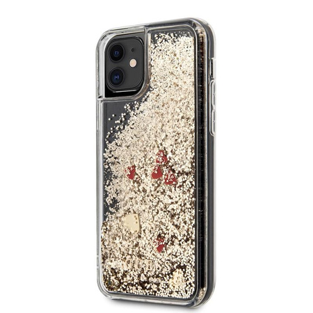 Guess Liquid Glitter Hearts - Etui iPhone 11 (złoty/czerwony)