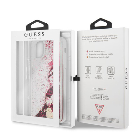 Guess Liquid Glitter Hearts - Etui iPhone 11 Pro Max (malinowy)